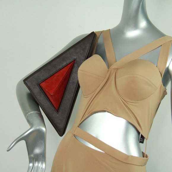 Brown and Red Triangle Leather Clutch by Trang Phung - Picture 1 of 7
